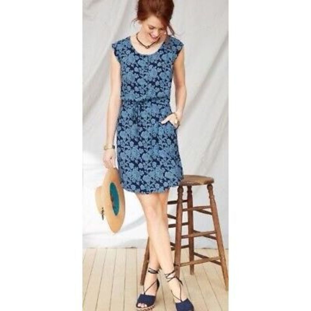 Cabi Java Sz Small Dress Drawstring Blue Floral - image 2